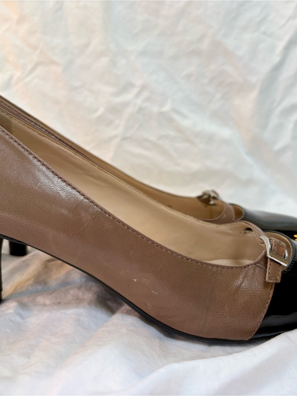 Franco Sarto Two-Tone Brown and Black Pointed-Toe Pumps - Picture 4 of 11